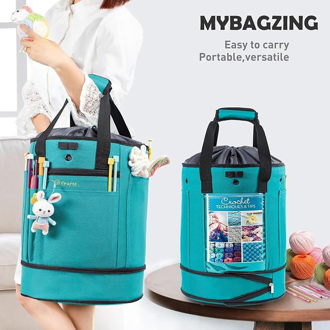 MYBAGZING Expandable Crochet Organizer - Yarn & Crochet Tote with Drawstring Closure - Ideal Gift