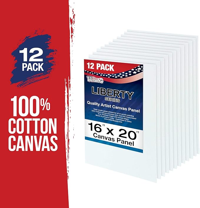 U.S. Art Supply 16 X 20 Inch Art Canvas Board Panels 12 Pack - 8 Ounce | Heavyweight Cotton Acid Free Canvases for Painting Acrylics and Watercolor (1 Case of 12 Single Canvas Painting Panels)