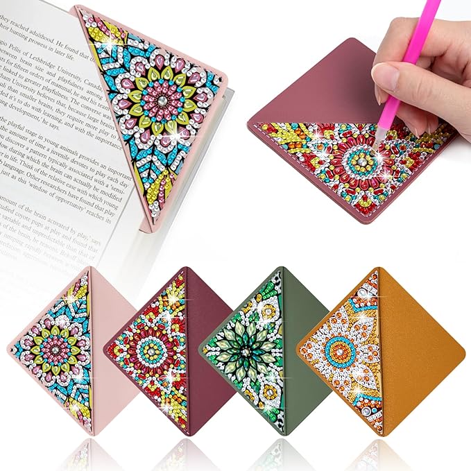 WIVICO 4Pcs Diamond Painting Bookmarks, Diamond Pearl Art Kits for Adults | DIY Diamond Dots Paint By Numbers Kit,Gifts for Book Lovers(Mandala)