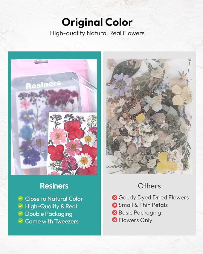 Dried Flowers, Resiners 100Pcs Pressed Flowers for Craft Real Natural Dried Flowers Dry Leaves Kit for DIY Making Crafts Resin Soap Candle Scrapbook Supplies Card Making Jewelry