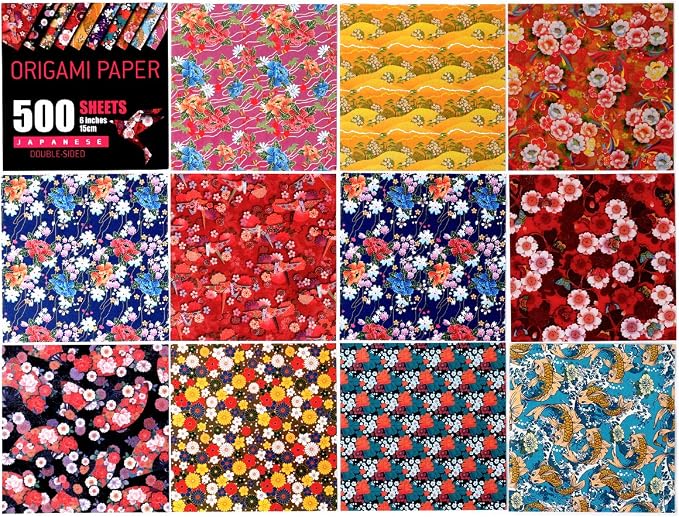 Japanese Washi Origami Paper 500 Sheets, 10 Vivid Colors, Colors Make Colorful and Easy Origami,6 Inch Square Sheet, Papers, Arts and Crafts Projects (E-Book Included)