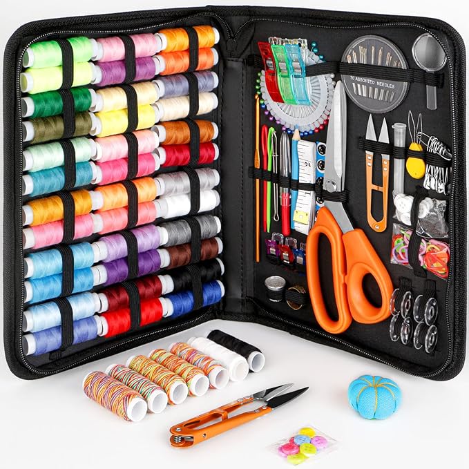 Maxfanay Sewing Kit for Adults Beginners, Portable Needle Thread Repair Kit | Heavy Duty Tailor Scissors, 43XL Thread & Yarn Snips, Complete Sewing Supplies Set for Home, Travel & College Dorm Essentials