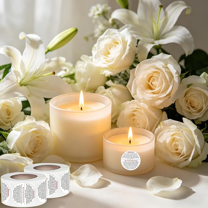 2000PCS Candle Warning Labels: 1 Inch Candle Wick Stickers Candles Jars Safety Stickers Warning Labels for Small Candles Making Supplies