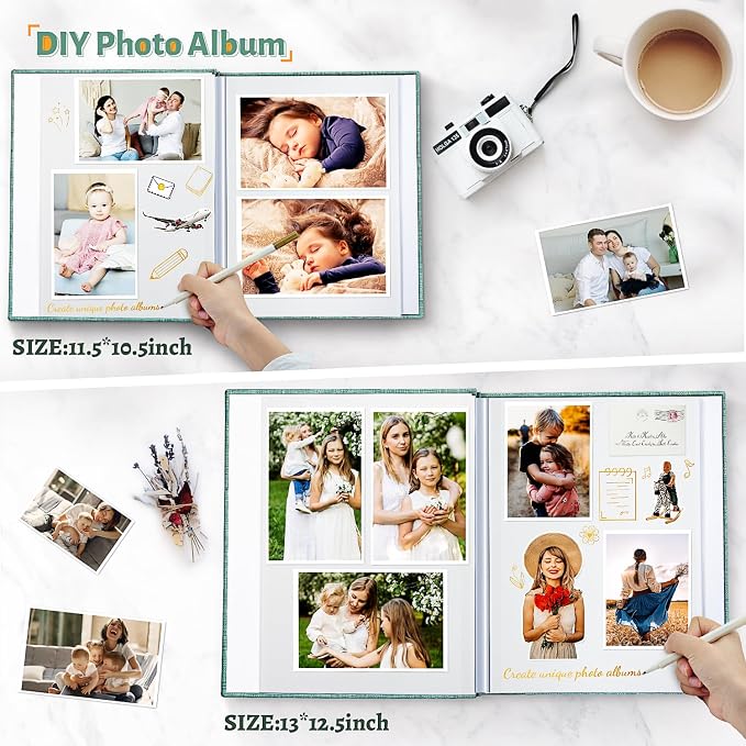 Artfeel Photo Album Self Adhesive Scrapbook,60 Pages Large Photo Book for 4x6,5x7,8x10 Pictures,DIY Album for Baby Wedding Family Travel Birthday,with Metallic Pen and Scraper