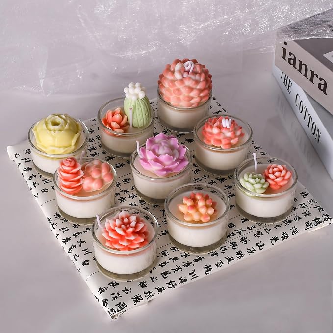 12PCS Succulent Flower Candle Molds Epoxy Resin Wax Mold Silicone Candle Moulds for Candle Craft Making Handmade Gift Ornaments Decoration