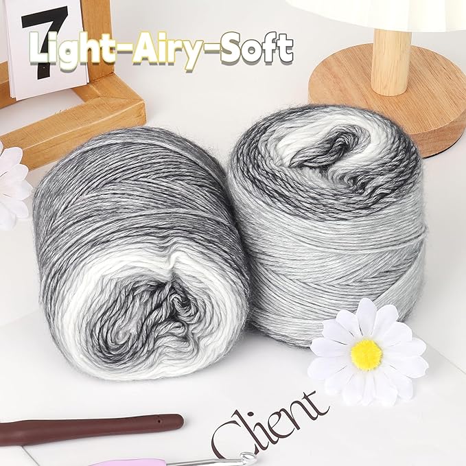 Katech 4 Pack Ombre Yarn for Crocheting-Fairyland Gradient Cake Yarn | 100g/3.52 oz-DK Light Weight #3-60% Cotton 30% Acrylic 10% Wool-Perfect for Scarves, Shawls, Blankets and Garments(O)
