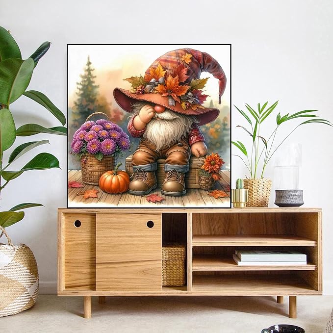 mrpwnle Fall Diamond Art Kits for Adults, Gnome Diamond Painting Kits | Fall Gnomes Diamond Art Painting Kits for Adults Beginners, 5D Round Full Drill Crafts Kit for Home Wall Decor 13.8x13.8 inch