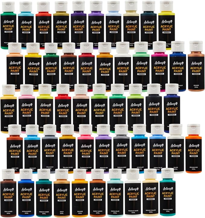 Artkey Acrylic Paint Set - 52 Colors 2 oz/59 ml Acrylic Paints Professional Artists Painting Kit for Canvases Fabric Rock Leather Easter Egg Wood Ceramic Glass Art Craft Painting