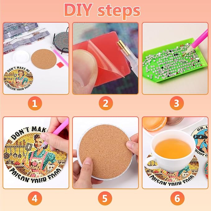 Funny Diamond Art Coasters Kit for Adults, Diamond Painting Coasters 8 Pcs | Diamond Art Coasters Kit for Adults with Holder, Anti-Slip Coasters, 5D Gem Art, DIY Crafts Diamond Dots for Gift or Life