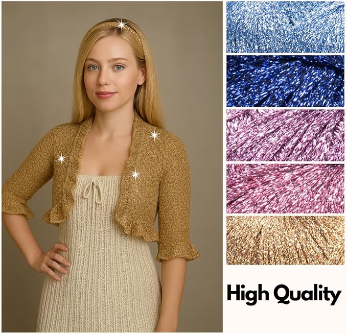 Pack 2 Twinkle Metallic Glitter Yarn Sparkle Fine 1 Light Fingering Weight Worsted Gold Silver for Crochet Knitting, 25g 0.88oz, 175yard Soft Craft Shawls Bags Lurex
