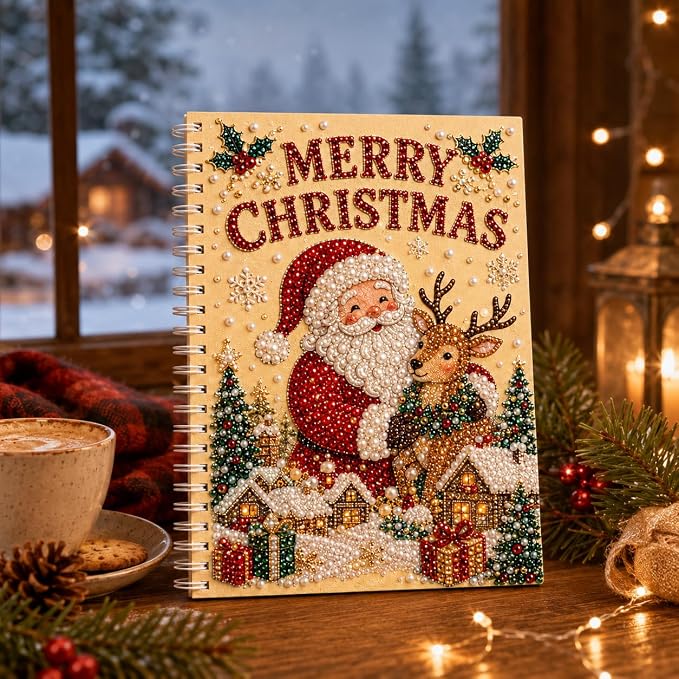 100 Pages DIY Christmas Pearl Diamond Art Painting Notebook，Style G