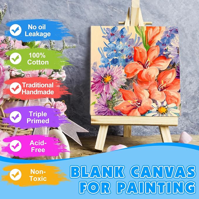 ESRICH Canvas for Painting, 2 Pack Square Canvas Boards for Painting 12x12 100% Cotton Primed Acid Free Blank Canvas Panels for Oil Paint, Watercolor, Acrylic Paint, Gouache and Tempera.
