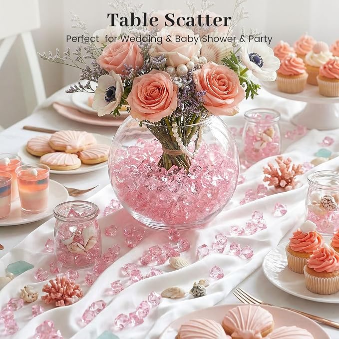DomeStar 150 PCS Pink Fake Ice Rocks, Vase Fillers for Home