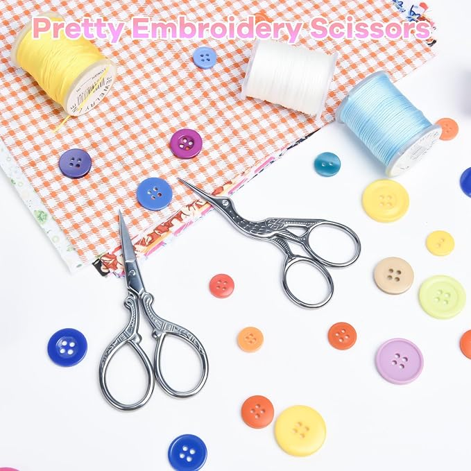 AQUEENLY Embroidery Scissors 2 Pcs Small Sewing Scissors Sharp Stainless Steel 3.6 Inches for Artwork, Crochet, Needlework, Threading, Silver