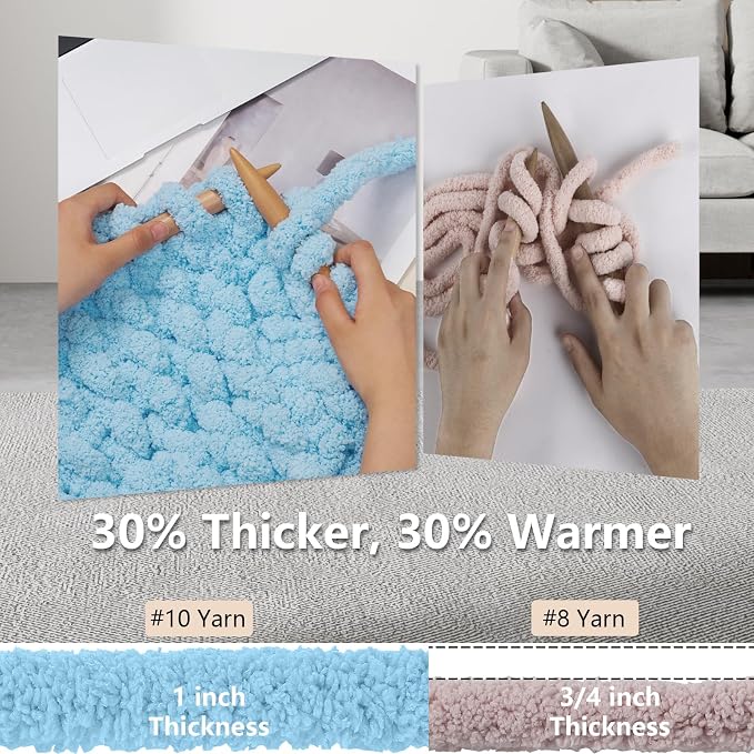 Cozyful Chunky Yarn for Hand Knitting - #10 Chunky Chenille Yarn, Jumbo Big Thick Chunky Yarns for Crocheting, Super Bulky Chunky Knit Blanket Yarns, 8 Skein (22 yds 8 oz Each Skein), Sky Blue