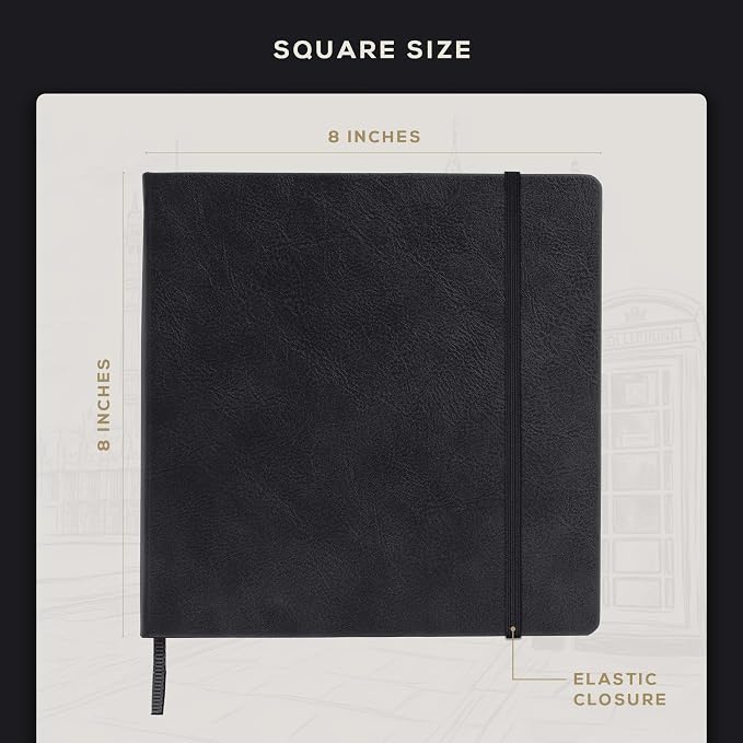 Beechmore Books 8x8 Square Mixed Media Sketchbook 160 GSM/98lb, Gift Box | Vegan Leather Hardcover Art Journal with Lay-Flat Binding, Perforated Ivory Pages for Drawing & Doodling