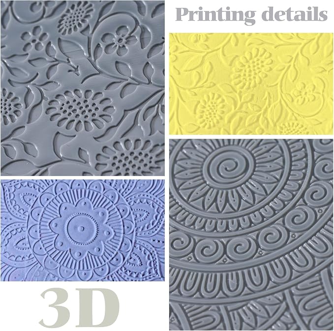 DoubleFill 12 Pcs Polymer Clay Texture Sheets Mat Works with Polymer Clay Cutter Embossin Roller DIY Tools for Pottery Earrings Jewelry Making DIY Craft Supply