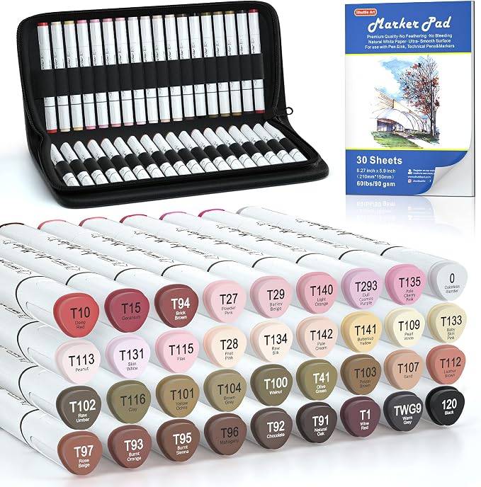 Shuttle Art Alcohol Markers, Skin Hair Tone, 36 Colors for Manga Portrait