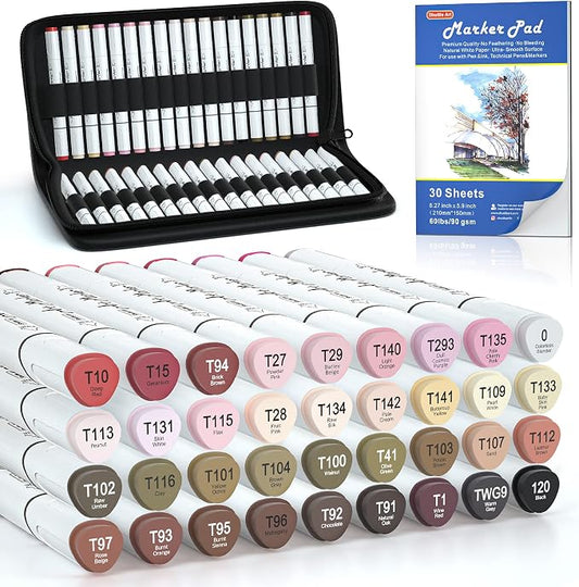 Shuttle Art Alcohol Markers, Skin Hair Tone, 36 Colors for Manga Portrait