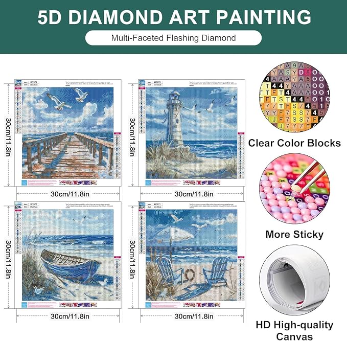 mrpwnle 4 Pack Diamond Art Kits for Adults, Beach Diamond Painting Kits