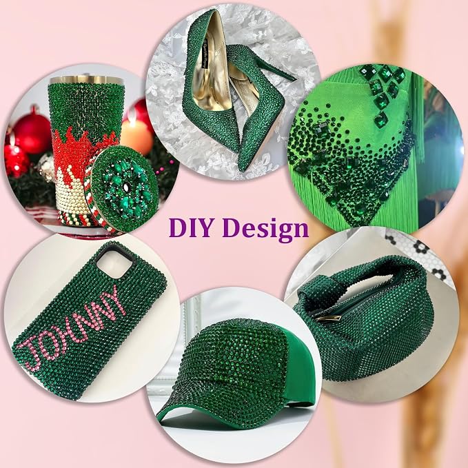 30000Pcs Resin Rhinestones for Bedazzling with Tweezers, Emerald Green Rhinestones for Crafting with 3Pcs 10ml B7000 Jewelry Glue for DIY Crafts Clothing Tumblers Shoes Fabric Nail Art