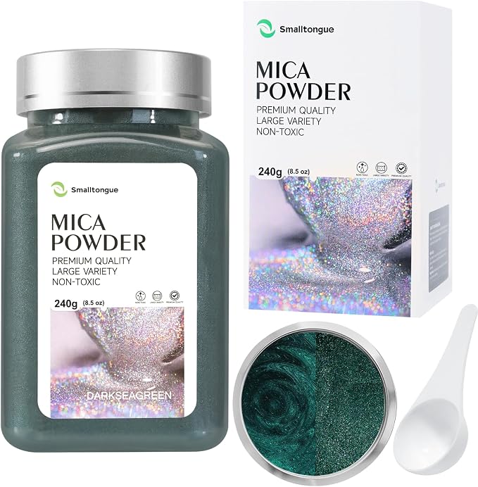 Mica Powder, Darkseagreen, 240g with Scoop, Complies with ASTM D-4236 | For Epoxy Resin, Soap, Bath Bomb, Candle| Safety Material| Odorless| Brilliant Colors