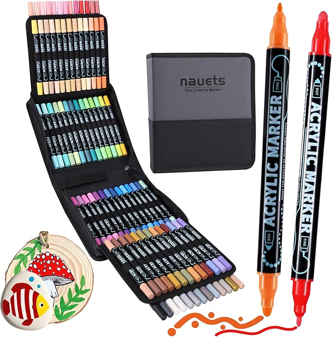 nauets 80 Colors Precision Dual Tip Acrylic Paint Markers Pens - Dot & Fine | Works on Rock, Wood, Fabric, Canvas, Glass, Scrapbook, Paper, Ceramic, Egg, DIY Craft Art Gift - Classroom & School Supplies