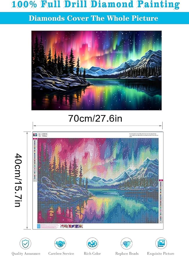 mrpwnle Large Diamond Art Kits for Adults, Aurora Diamond Painting Kits | Big Northern Lights Diamond Art Painting Kits for Adults Beginners, DIY Round Full Drill Gem Art Kit,Home Decor 27.6x15.8in