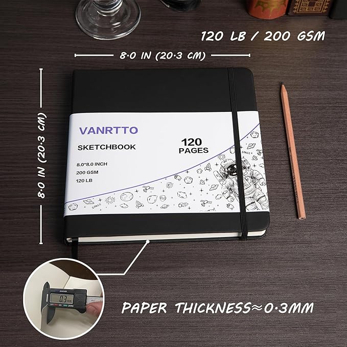 Vanrtto Hardcover Square Sketch Book, Mixed Media Sketchbook 8x8 in 2 Pack | Hardcover Square Sketchbook 120lb/200GSM Sketchbook Drawing Paper for Watercolor Mixed Media, 120 Sheets/240 Pages Sketch Pad