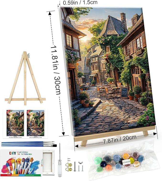 ATDMS City Street Scene Paint by Numbers Kit for Adults with Frame