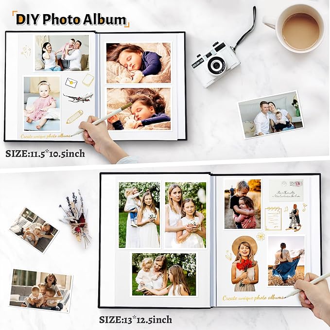 Artfeel Photo Album Self Adhesive Scrapbook,120 Pages Large Photo Book for 4x6,5x7,8x10 Pictures,DIY Album for Baby Wedding Family Travel Birthday,with Metallic Pen and Scraper