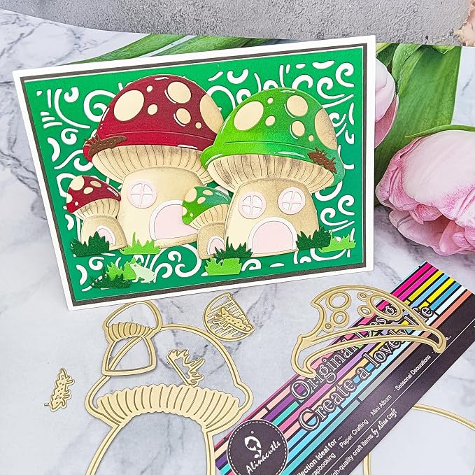 Alinacutle Metal Cutting Die Cut Golden Cut Dies for Gift Packing Paper Craft Handmade Card Making DIY Greeting Cards Scrapbooking and Album Holiday Gifts Decor (Mushroom House)