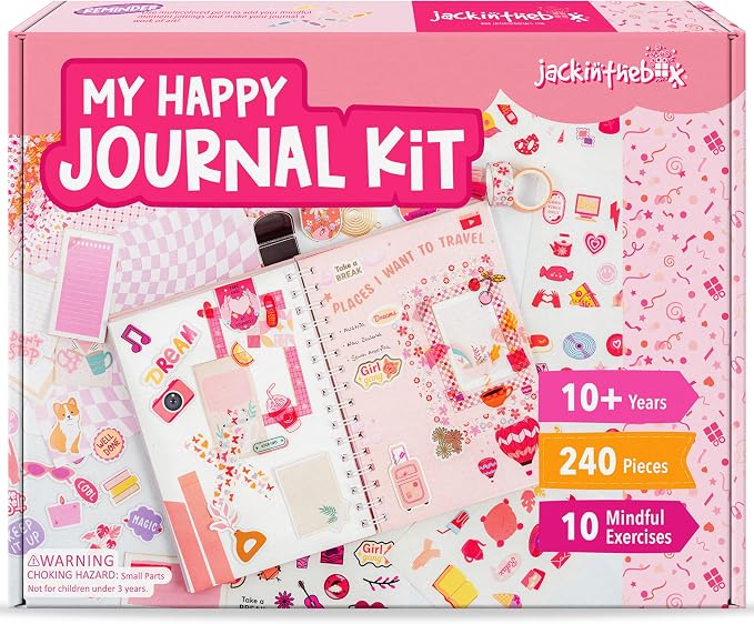 jackinthebox Happy Journal Kit for 8-12 Year Old Girls, Craft Scrapbook Set
