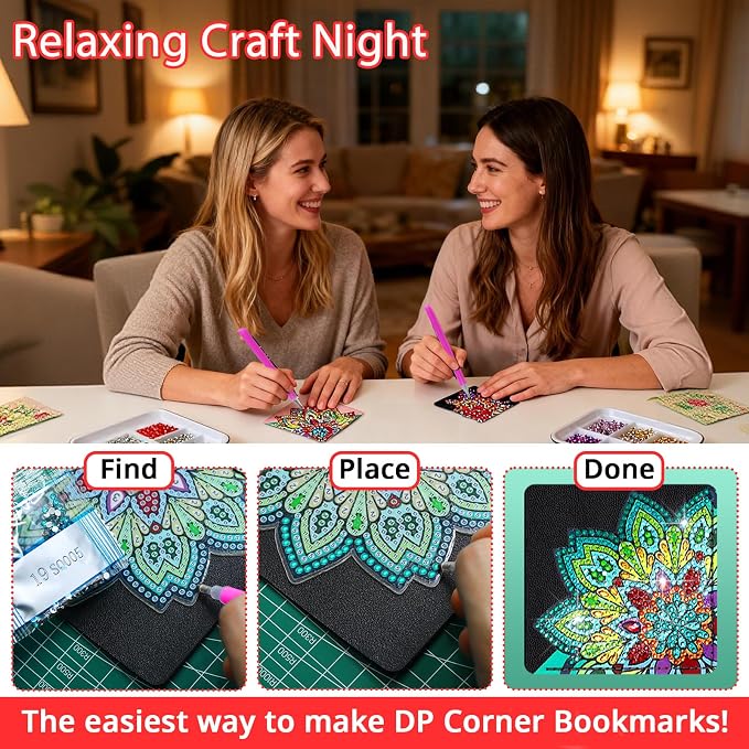 10 Individual Diamond Art Kit 16 PC Bookmarks Adult Bedazzling Craft Women | Diamond Painting by Dots Bead Leather Book Mark DIY Gem Dot Rhinestones for Ladies Night Party Mandala Bulk Kit