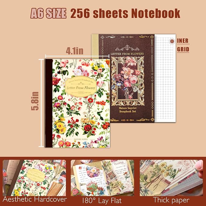 Scrapbooking Supplies Kit, A6 Grid Notebook, Vintage Junk Journaling Kit