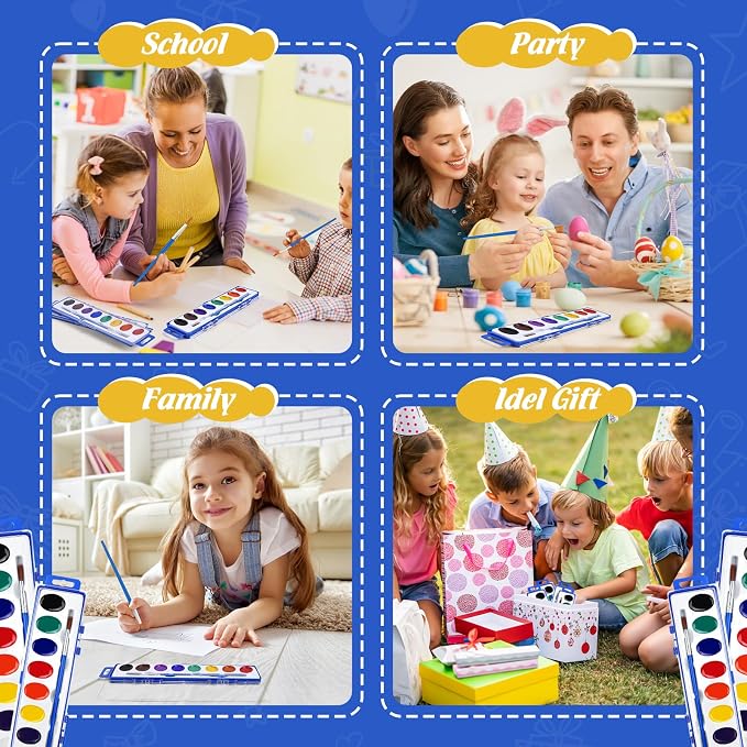 60 Pack Watercolor Paint Set Bulk for Kids, 8 Colors Washable Water Colors | Non-Toxic Water Paint with Paintbrush, Water Color Paint Set for Kids, Beginners and Adults, Ideal for Party Favor, Classroom