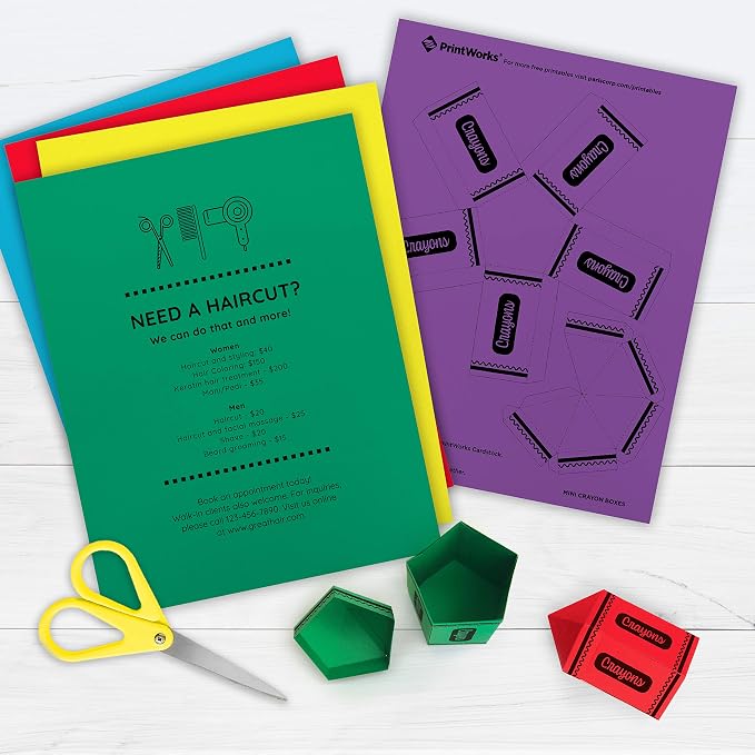 PrintWorks Bright Cardstock 8.5" x 11" - 50 Sheets - 5 Assorted Primary Colors - Ideal for School & Craft Projects - 65 lb/176 gsm - Made in the USA - FSC® Certified (00682)