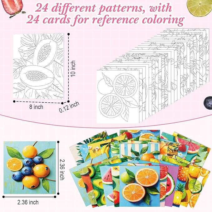 Sherr 24 Pcs Pre Drawn Canvas for Adult, Fruit, 8 x 10 Inch