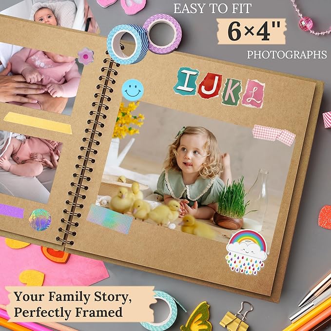 Scrapbook 7x7 Inch DIY Scrapbook Album Hardcover Kraft Paper Scrap Book Photo Albums 40 Pages Perfect for 4x6 / 5x7 Photos Memory Book for Family, Wedding