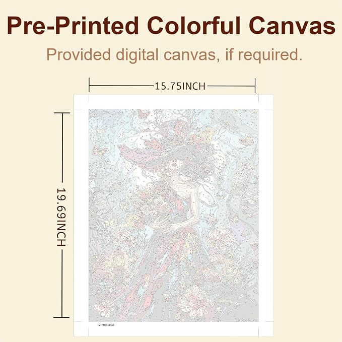 Gemozaic Floral Woman Paint by Numbers Kit for Adults, 16x20 in, Unframed | Elegant Lady Paint by Number on Canvas, Colorful Bouquet Butterfly DIY Acrylic Numbers Painting for Home, Wall Decor, Gift
