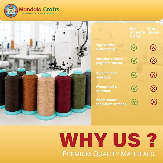 Mandala Crafts Tan Tex 70 Polyester Heavy Duty Thread for Upholstery | 1500 Yds T70 UV Resistant Strong Thread for Leather Sewing, Marine, Drapery, Jeans, Hair Weaving & Extension, Outdoor