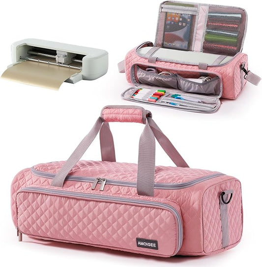 AMOIGEE Puff Carrying Case for Cricut Explore 5, Quilted Storage Bag for Die-Cutting Machine, Travel Craft Tote with Pockets for Vinyl, Tools, Mats and Cricut Accessories and Suppliers