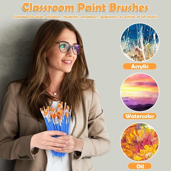 240 Pcs Mini Paint Brushes Bulk, Flat and Fine Tip Small Paint Brushes | Tiny Paint Brushes Set for Crafts, Art Classroom, Acrylic, Oil, Watercolor, Canvas, Touch Up, Face, Painting Parties Supplies