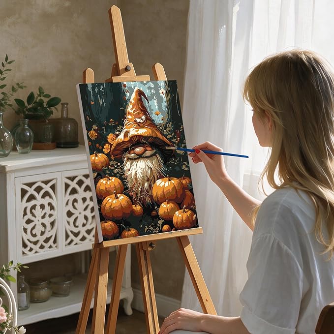 DOMROM Gnome Paint by Numbers Kit for Adults, Gnome DIY Acrylic Oil Painting on Canvas, Halloween Paint by Number Kit, Fall Home Decor Craft Gift 8x12 Inch