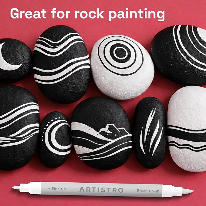ARTISTRO 36 White Dual-Tip Acrylic Paint Marker Pens for Drawing | For Fabric, Rock, Glass, Wood, & Molds, Arts & Crafts Gift for Adults, Teens, & Kids, Classroom Must Haves & School Supplies