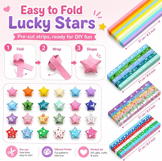 2180 Sheets Stars Paper Strips, 4 Packs Double Side Origami Star Paper, Lucky Star Strips Star Origami Paper for Adult DIY / Hand Craft（Macaron colors)