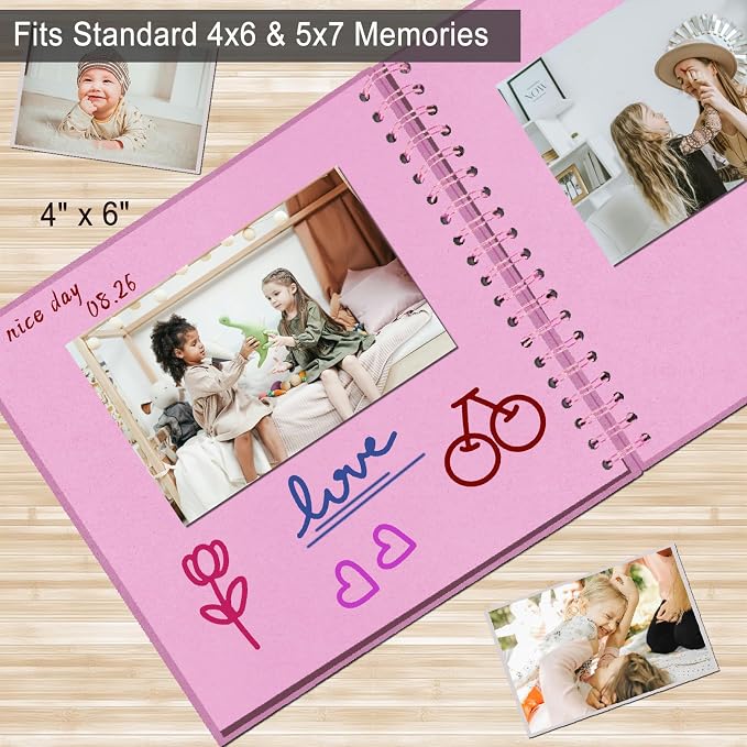 DIY Scrapbook Album 8x8 Inch, Hardcover Kraft Paper Scrap Book Photo Album, Blank Page Memory Scrap Book for DIY Crafts, Traveling, Wedding, Anniversary, Birthday, 40 Pages (20 Sheets), Pink