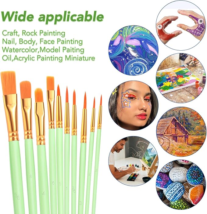 ESRICH 80PCS Paint Brushes, Paint Brush for Acrylic Painting | Artist Paintbrushes for Oil Watercolor, Body Face Rock Canvas, Small Paint Brushes for Kids, Green