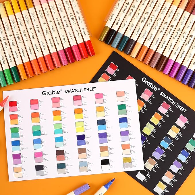Grabie 72 Color Acrylic Paint Markers, Pack of 36 Dual Tip Brush Pens | 72 Colors in 36 Markers,Dual Tip Soft Brush Design,Water-Based Acrylic Ink For Paper, Rock, Wood, Canvas, Glass & Fabric