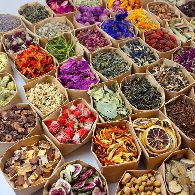 50 Packs Set - Dry Flower Craft Set, Dried Flowers, Dried Plants, Roses, Jasmine, Peonies, Lavender, Forget-me-nots, Witchcraft Kit, Resin Jewelry Making, DIY Candles, Seasonal Decorations